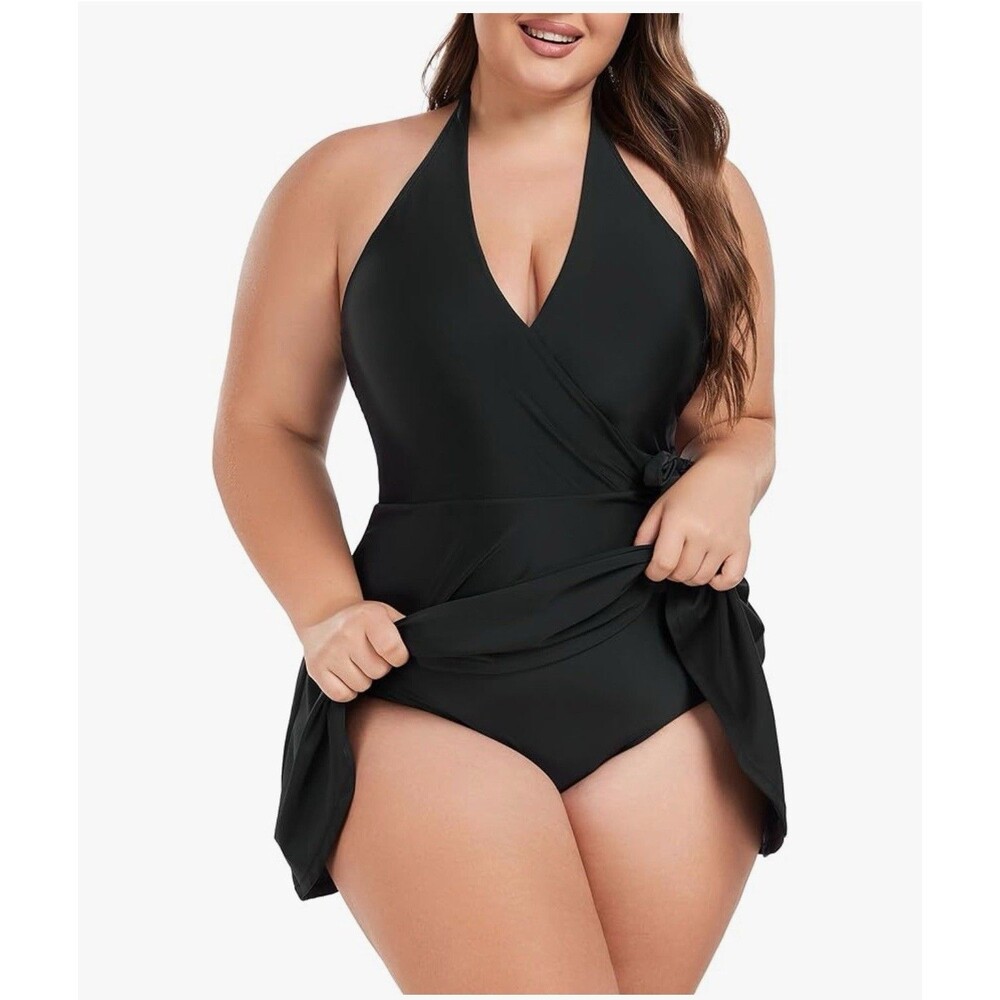 Ocean Blues Women's swimsuit V-Neck One Piece Swim dress Halter Wrap size 3XL